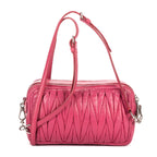 Shoulder Bag Double Zip Camera Crossbody Pink Nappa Matelasse Leather