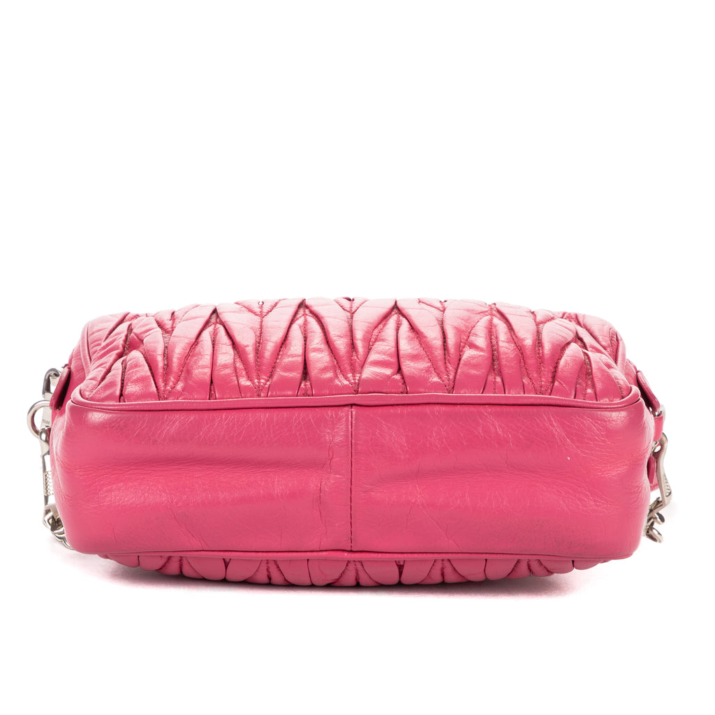 Shoulder Bag Double Zip Camera Crossbody Pink Nappa Matelasse Leather
