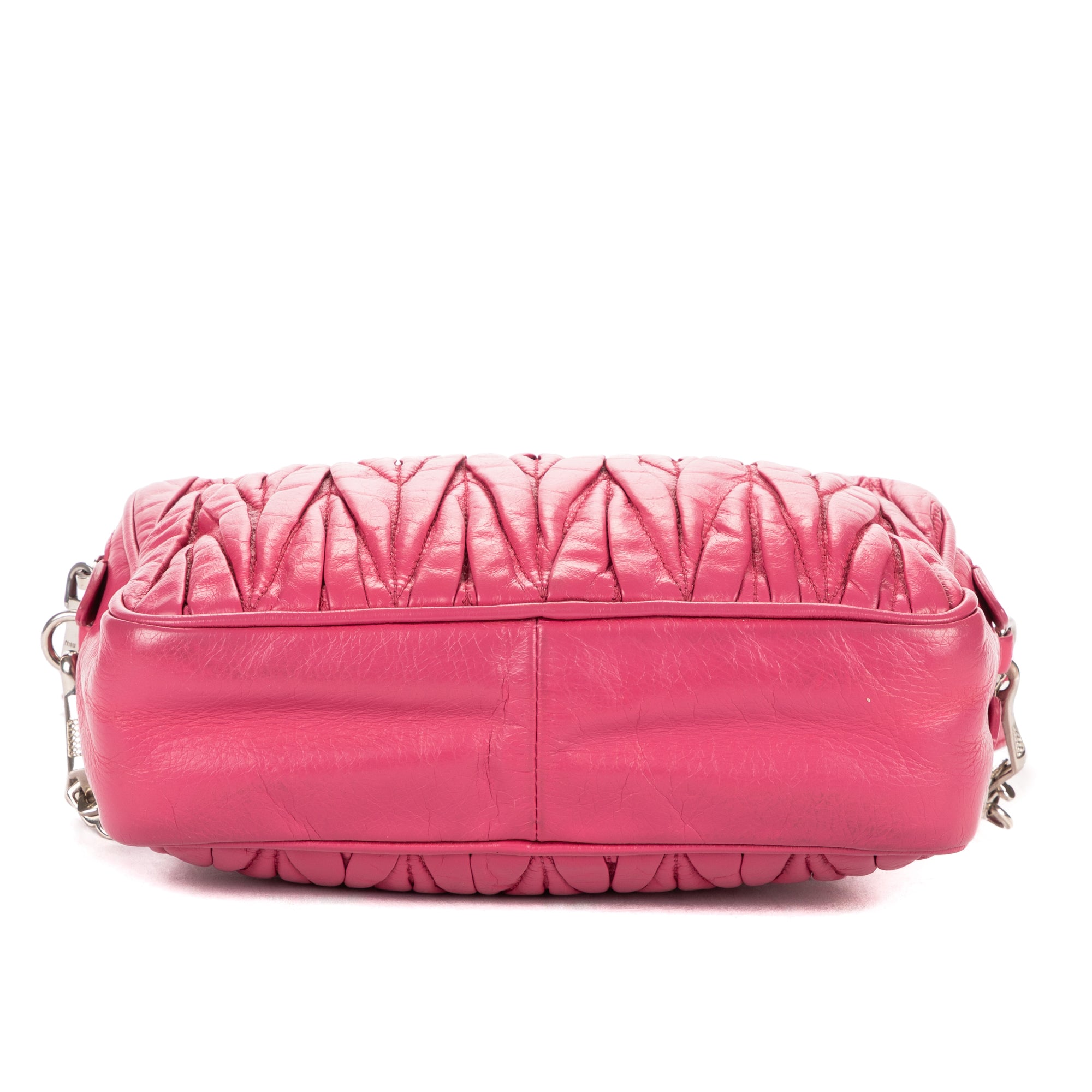 Shoulder Bag Double Zip Camera Crossbody Pink Nappa Matelasse Leather