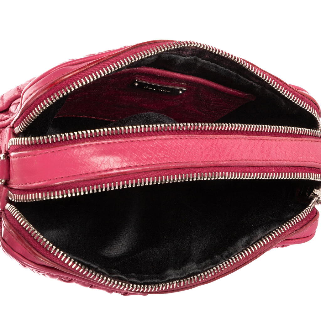 Shoulder Bag Double Zip Camera Crossbody Pink Nappa Matelasse Leather