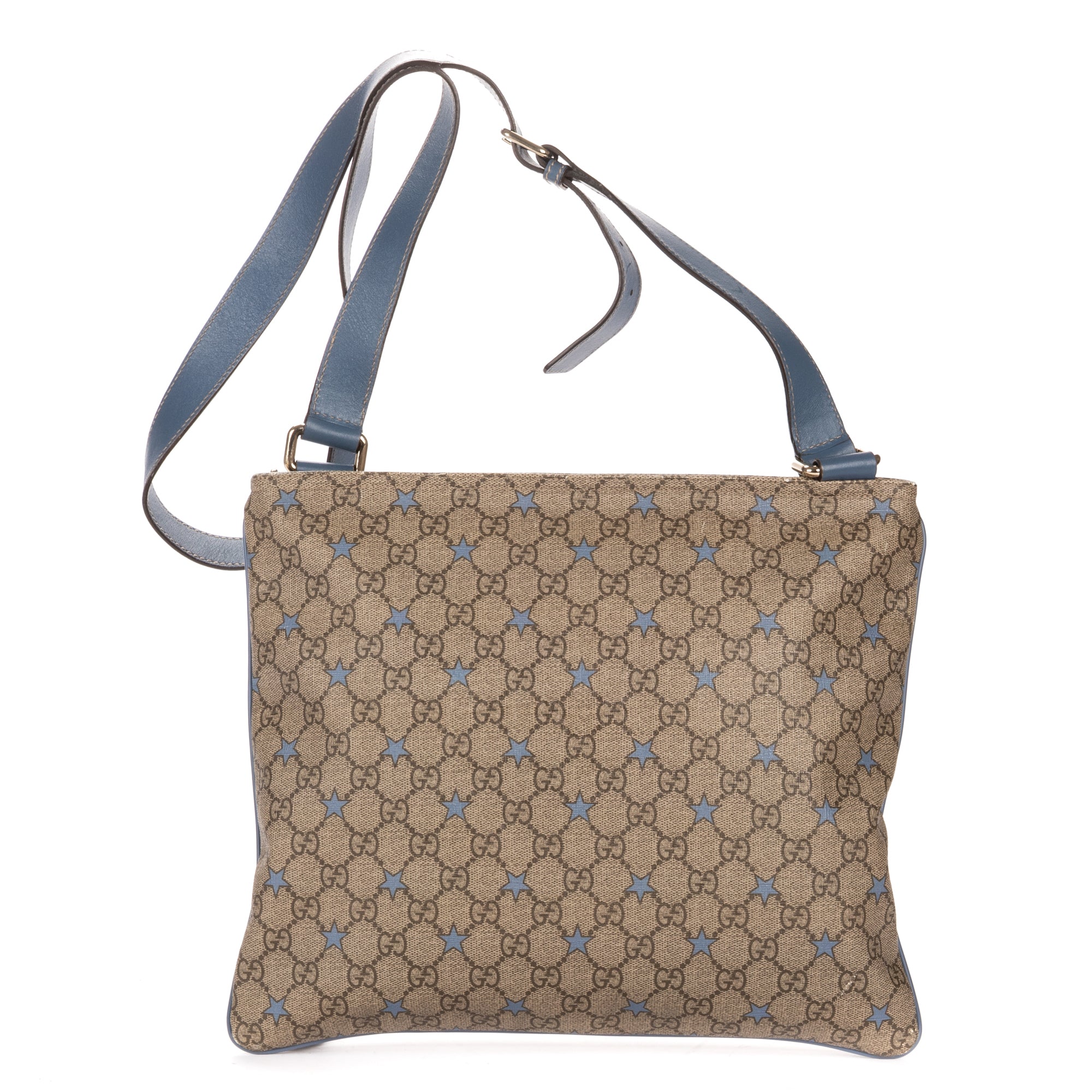 Shoulder Bag Large Square Zip Messenger Large BeigeBlue Supreme Star Print Canvas