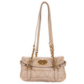 Shoulder Bag Turn Lock Studded Flap Beige Nappa Matelasse Studded Leather