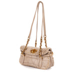 Shoulder Bag Turn Lock Studded Flap Beige Nappa Matelasse Studded Leather