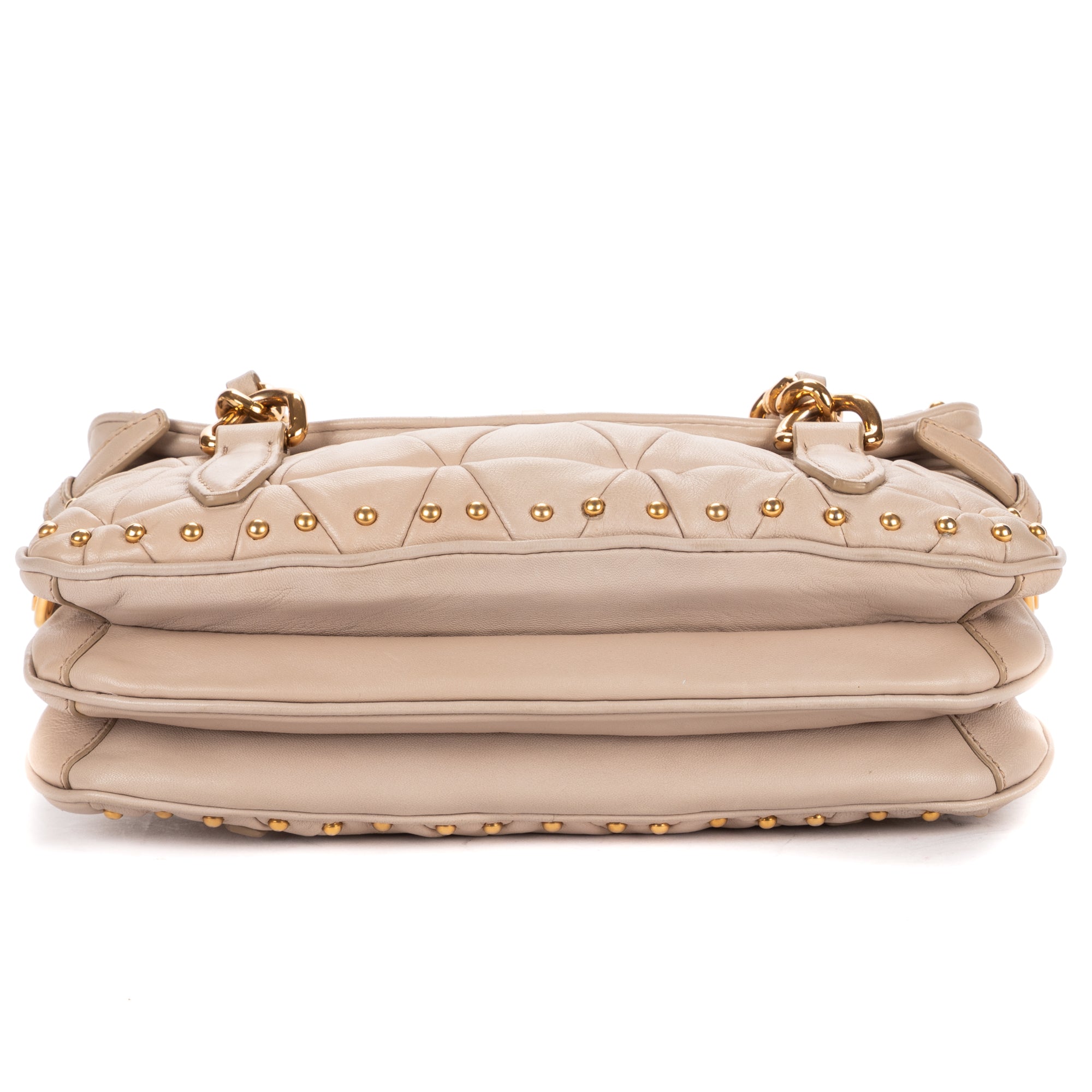 Shoulder Bag Turn Lock Studded Flap Beige Nappa Matelasse Studded Leather