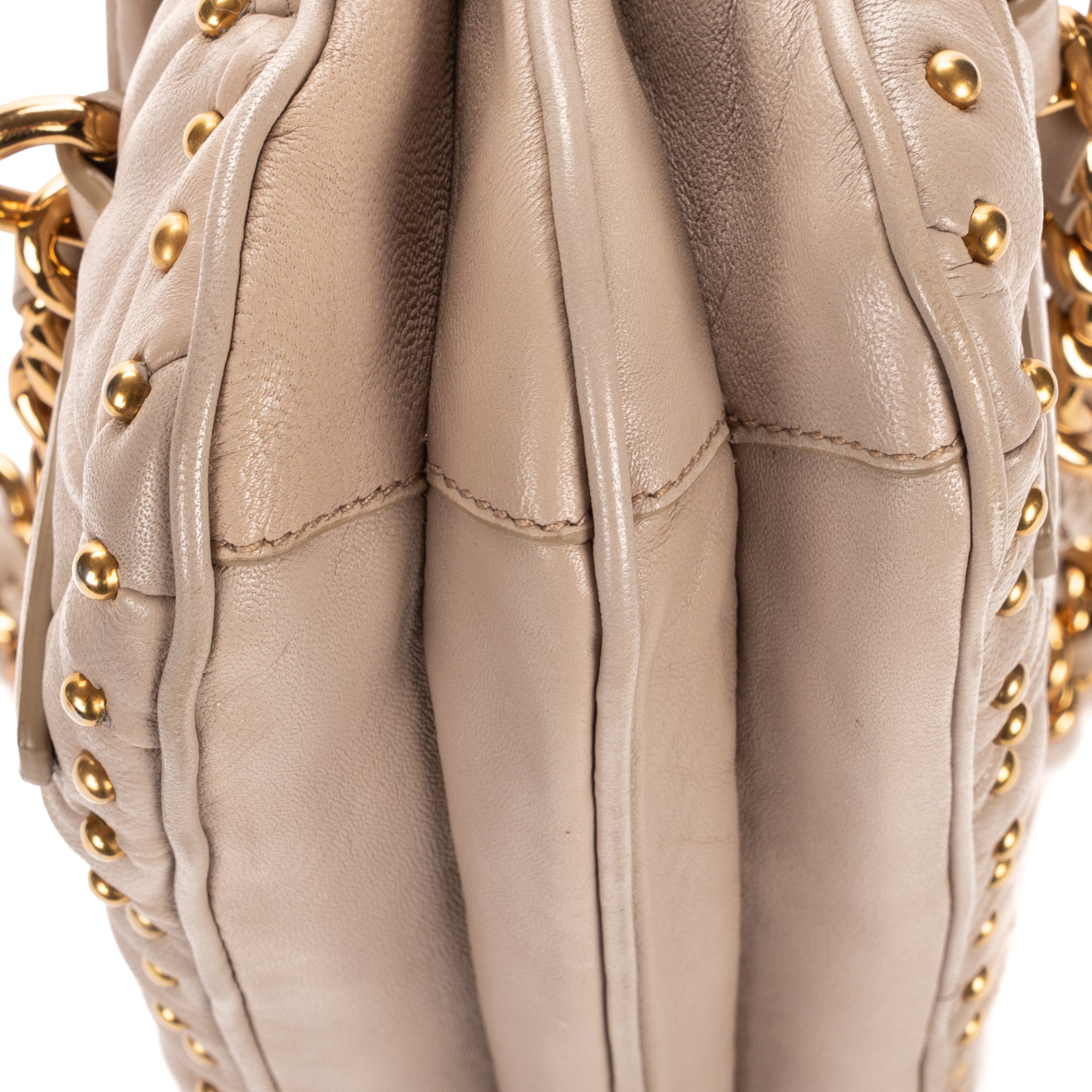 Shoulder Bag Turn Lock Studded Flap Beige Nappa Matelasse Studded Leather
