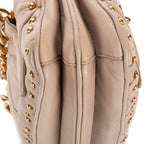 Shoulder Bag Turn Lock Studded Flap Beige Nappa Matelasse Studded Leather