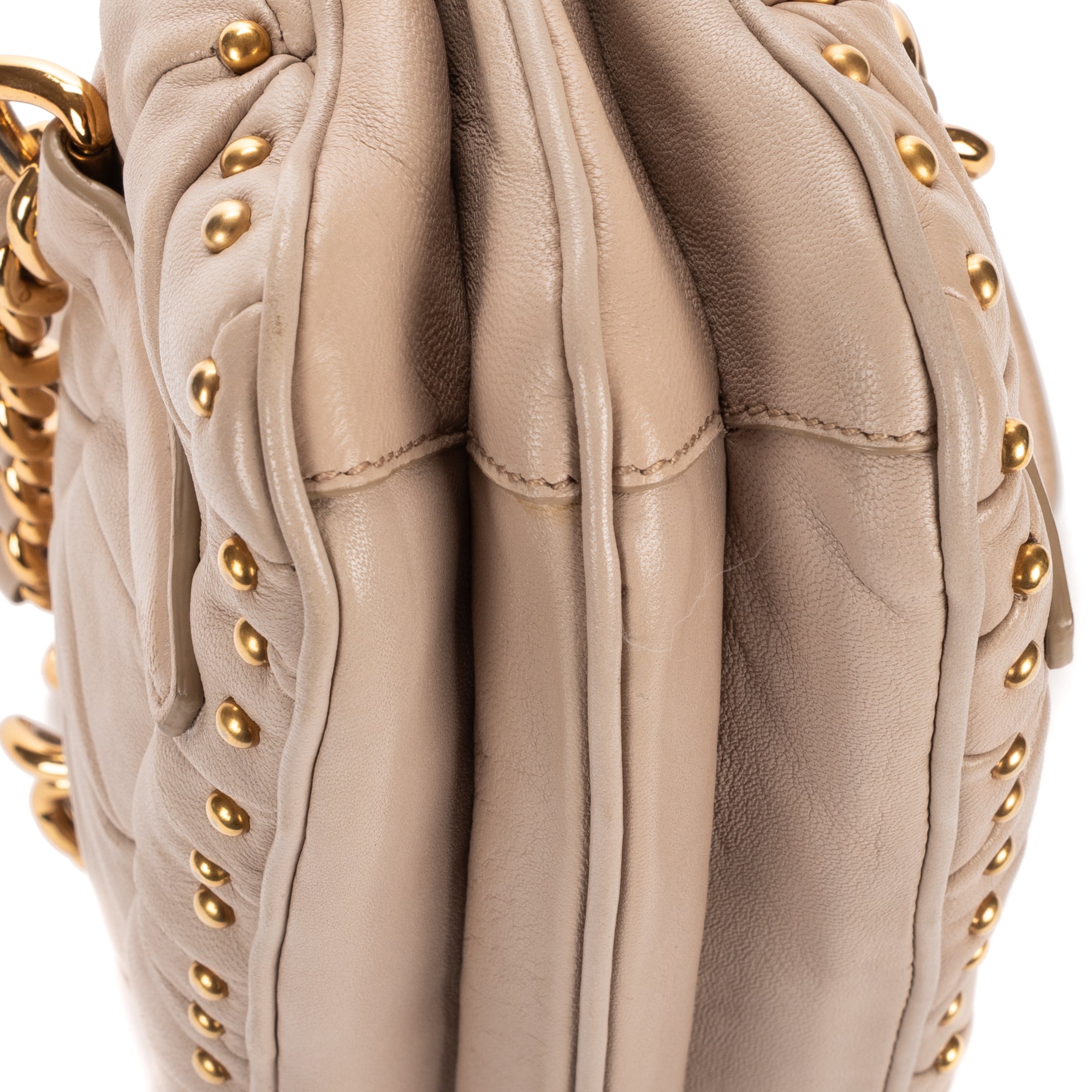 Shoulder Bag Turn Lock Studded Flap Beige Nappa Matelasse Studded Leather