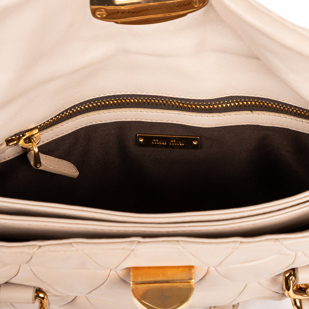 Shoulder Bag Turn Lock Studded Flap Beige Nappa Matelasse Studded Leather