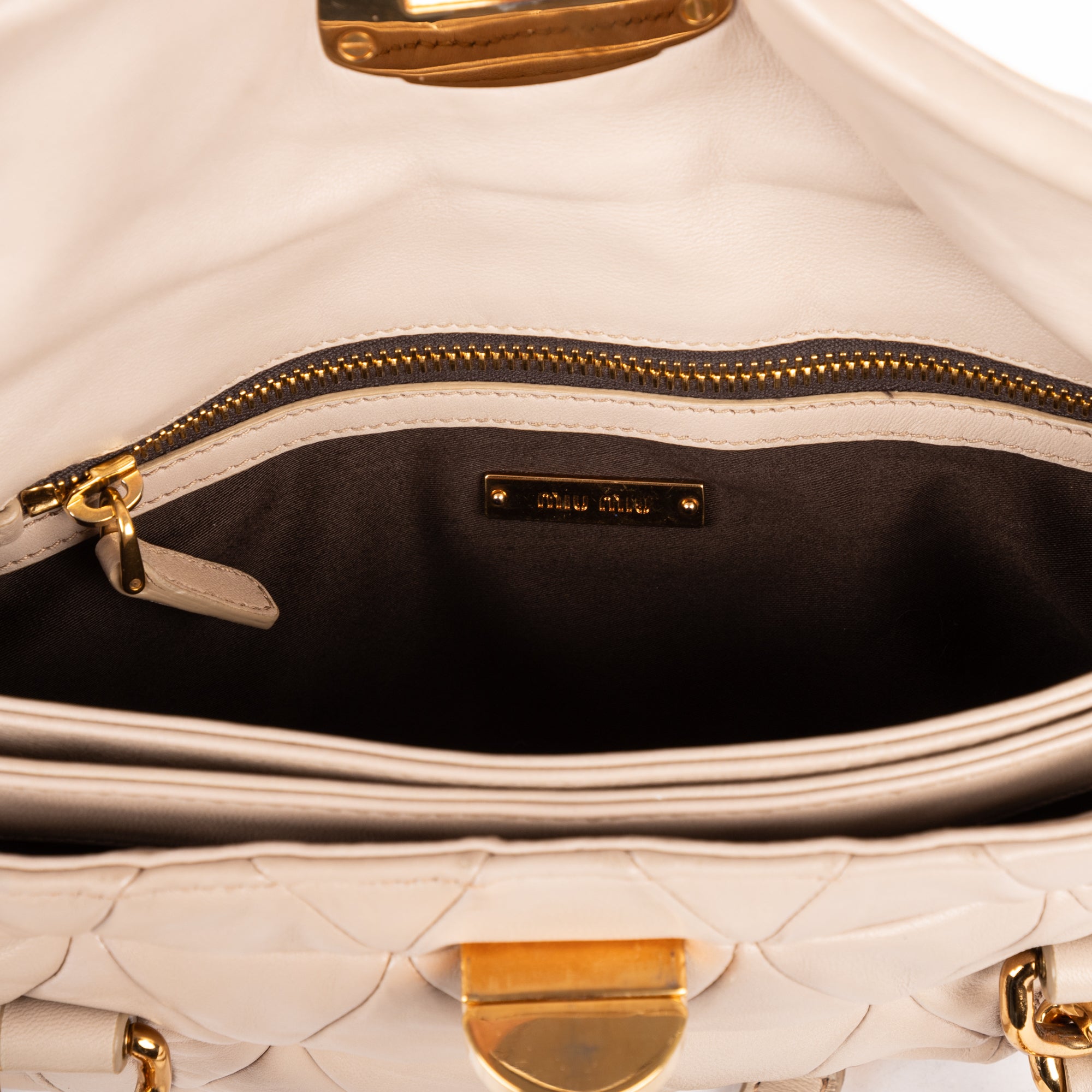 Shoulder Bag Turn Lock Studded Flap Beige Nappa Matelasse Studded Leather