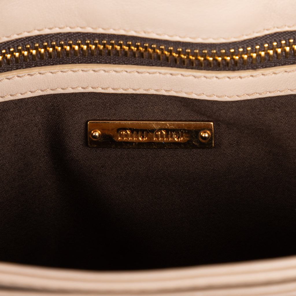 Shoulder Bag Turn Lock Studded Flap Beige Nappa Matelasse Studded Leather
