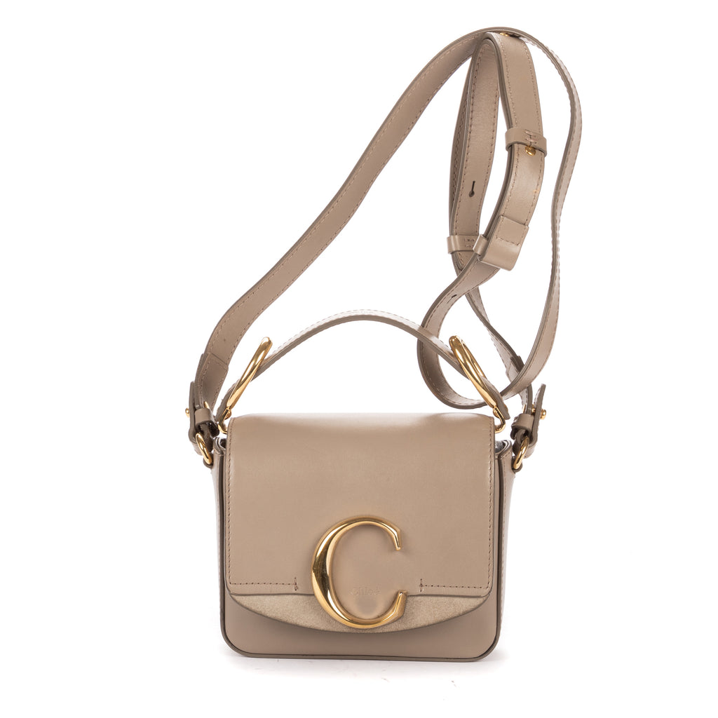 Shoulder Bag Mini C Bag Grey Smooth Calfskin Leather