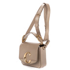 Shoulder Bag Mini C Bag Grey Smooth Calfskin Leather
