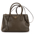 Shoulder Bag Double Zip Tote Dark Green Saffiano Leather