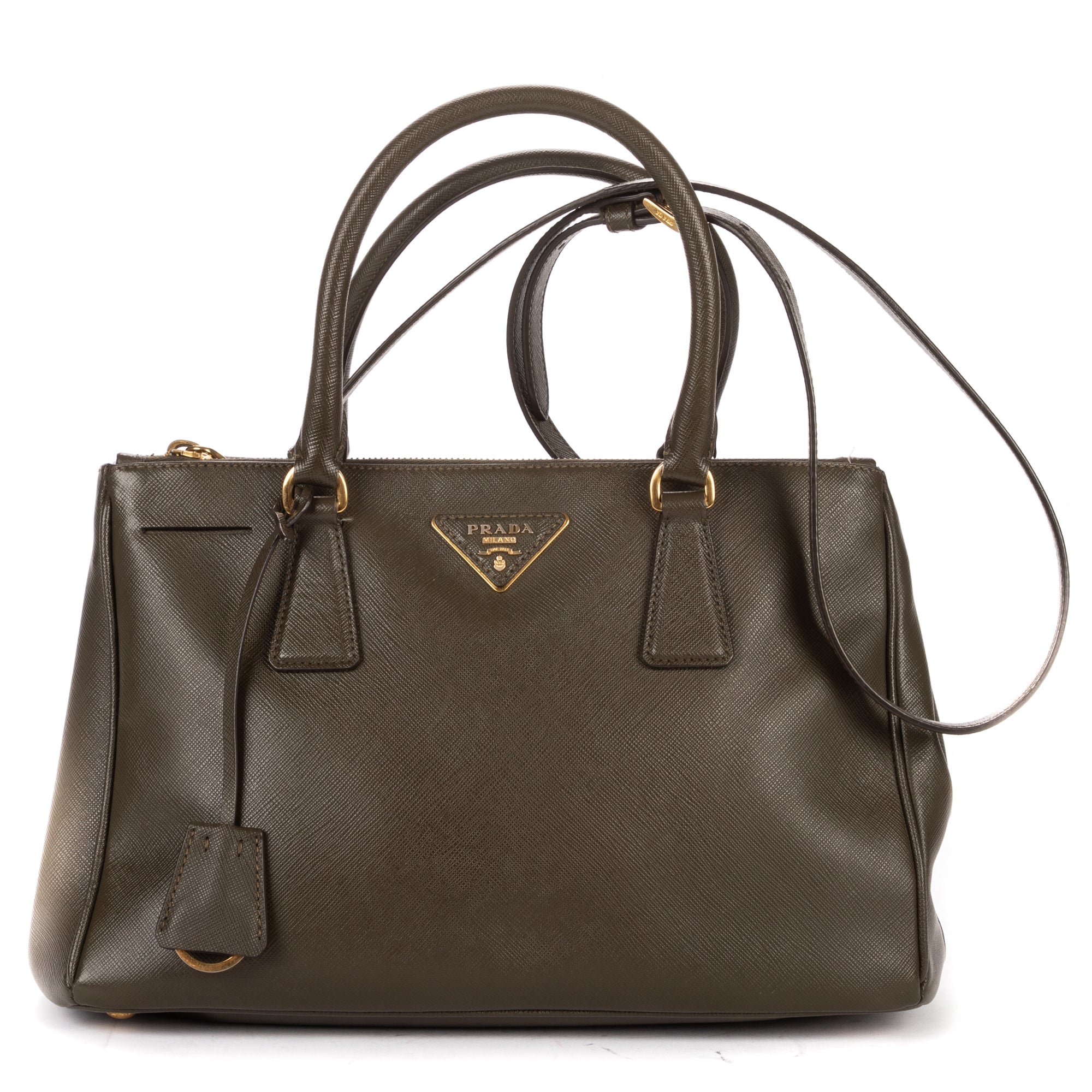 Shoulder Bag Double Zip Tote Dark Green Saffiano Leather