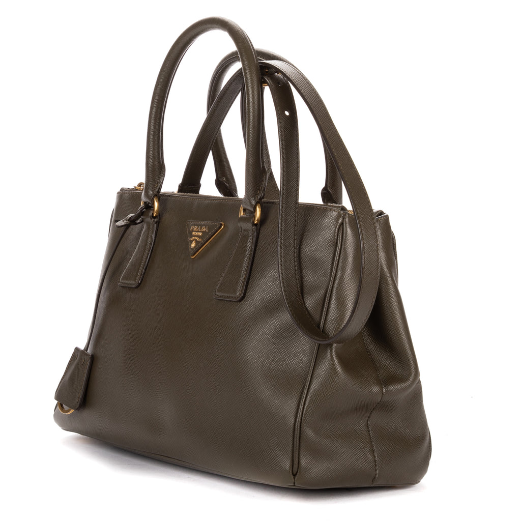 Shoulder Bag Double Zip Tote Dark Green Saffiano Leather
