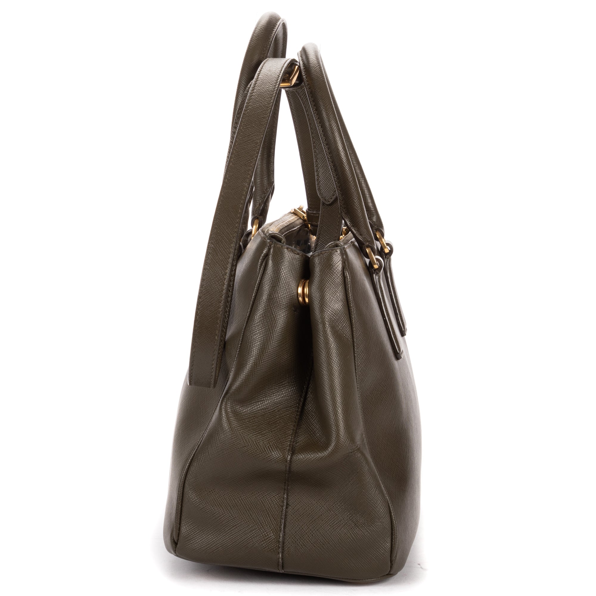 Shoulder Bag Double Zip Tote Dark Green Saffiano Leather