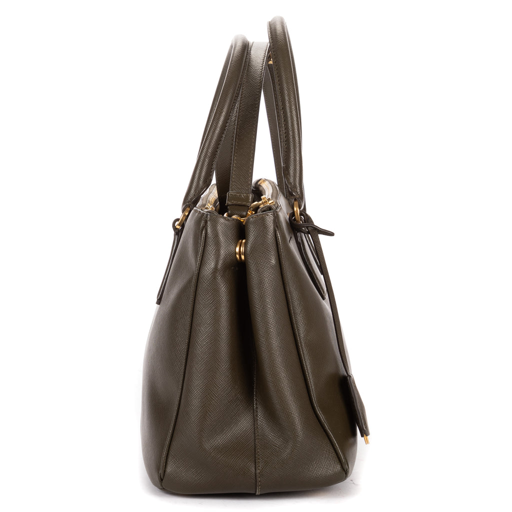 Shoulder Bag Double Zip Tote Dark Green Saffiano Leather