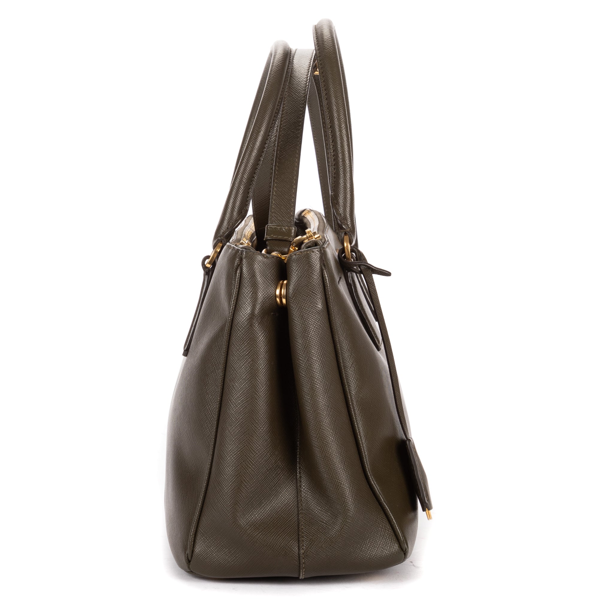 Shoulder Bag Double Zip Tote Dark Green Saffiano Leather