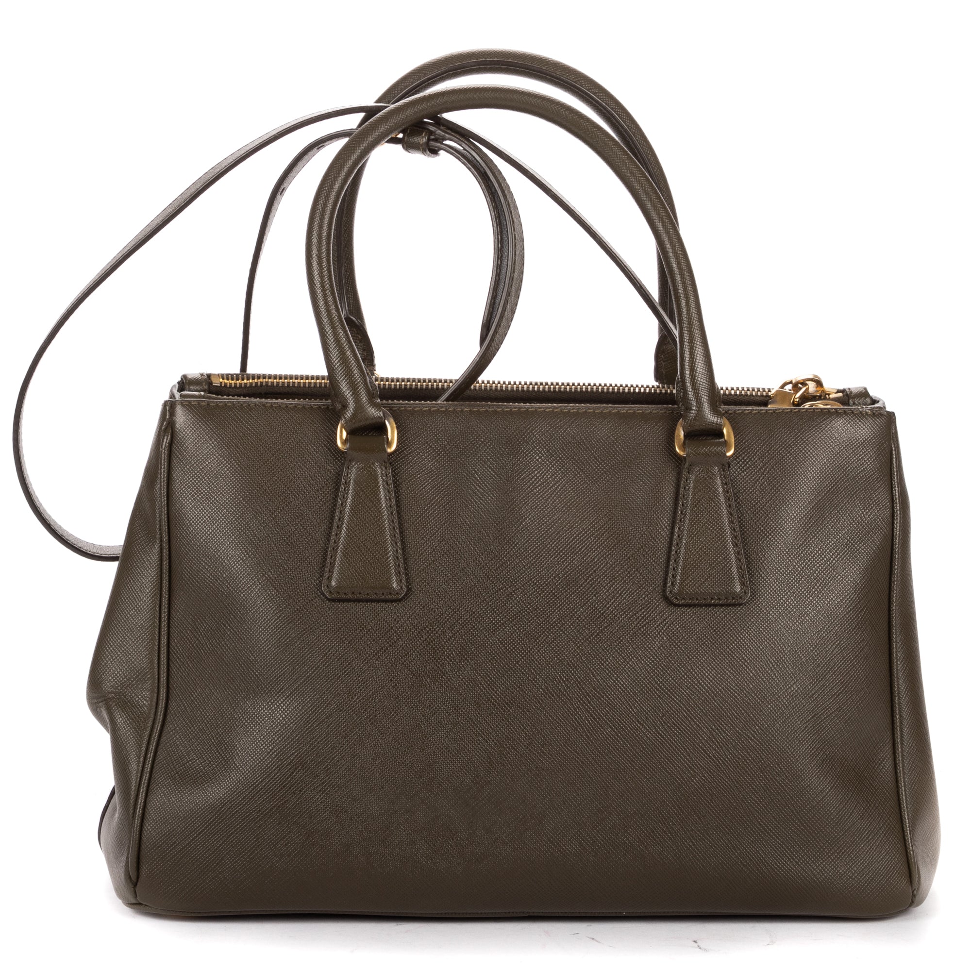 Shoulder Bag Double Zip Tote Dark Green Saffiano Leather