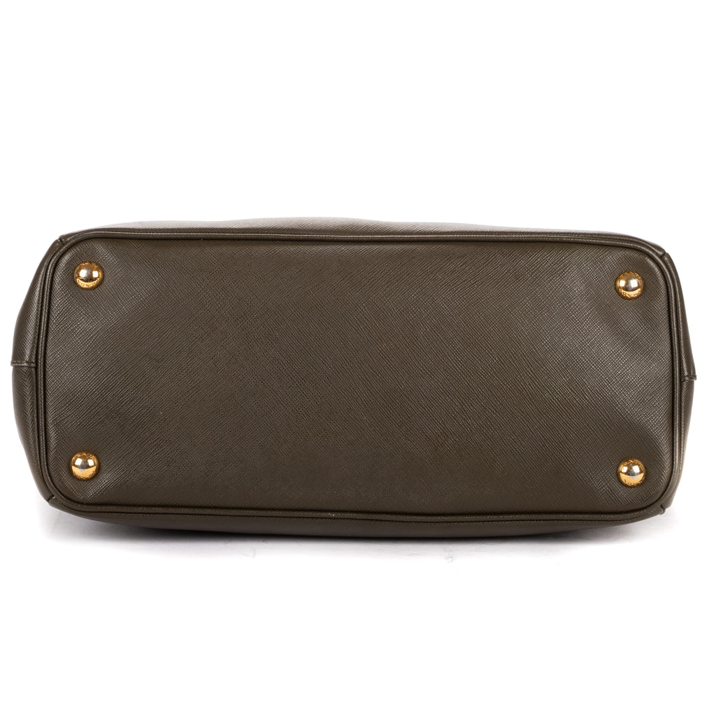 Shoulder Bag Double Zip Tote Dark Green Saffiano Leather