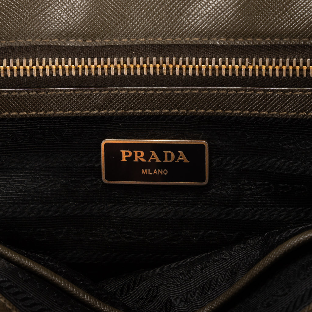 Shoulder Bag Double Zip Tote Dark Green Saffiano Leather