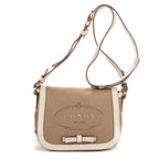 Shoulder Bag Logo Jacquard Flap Beige Jacquard Canvas