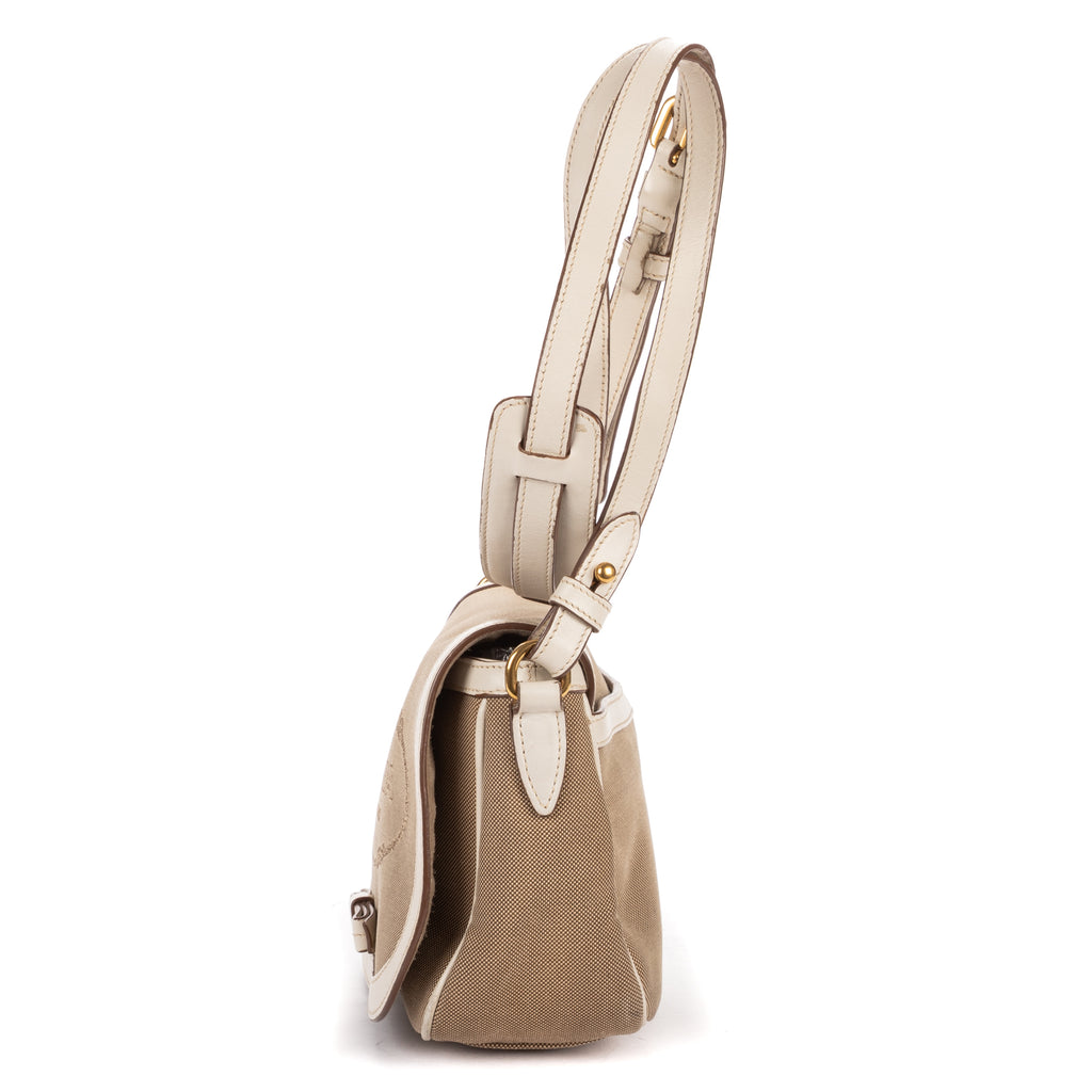 Shoulder Bag Logo Jacquard Flap Beige Jacquard Canvas