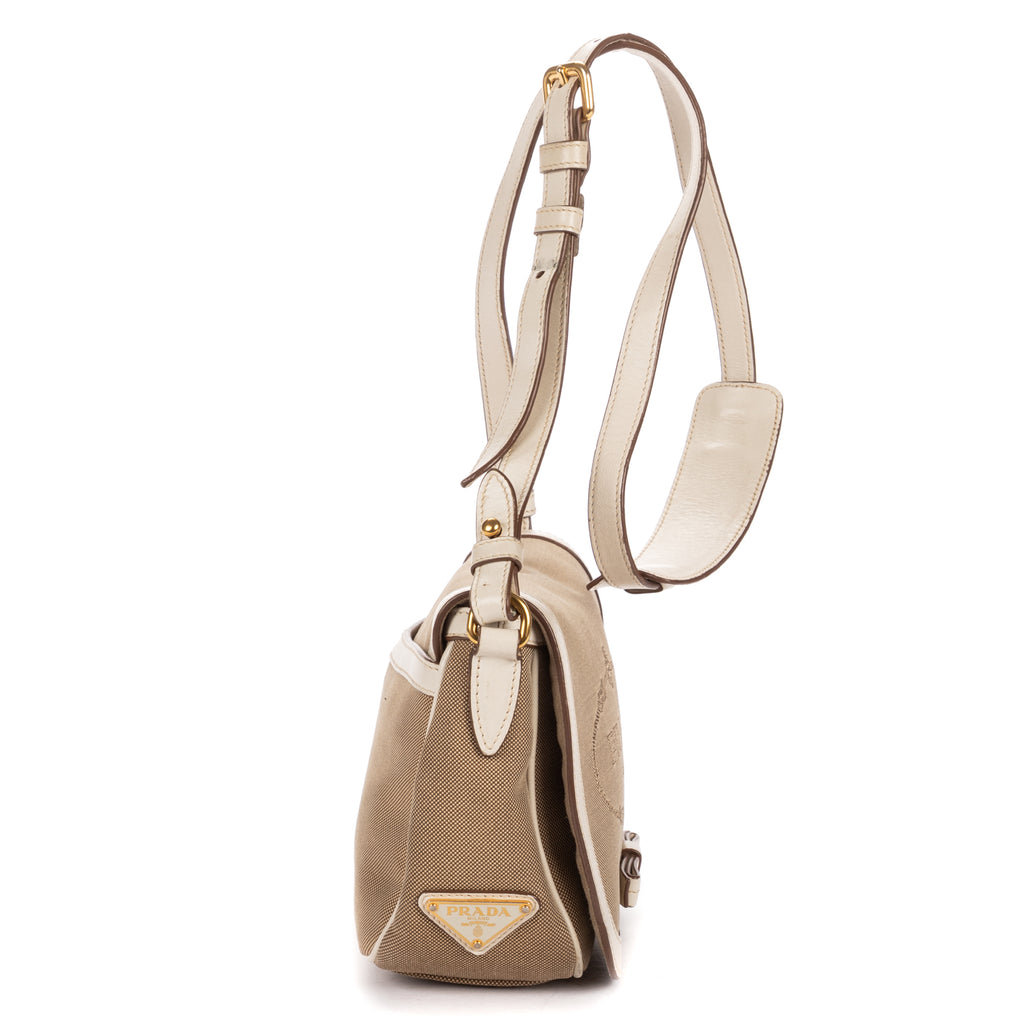Shoulder Bag Logo Jacquard Flap Beige Jacquard Canvas