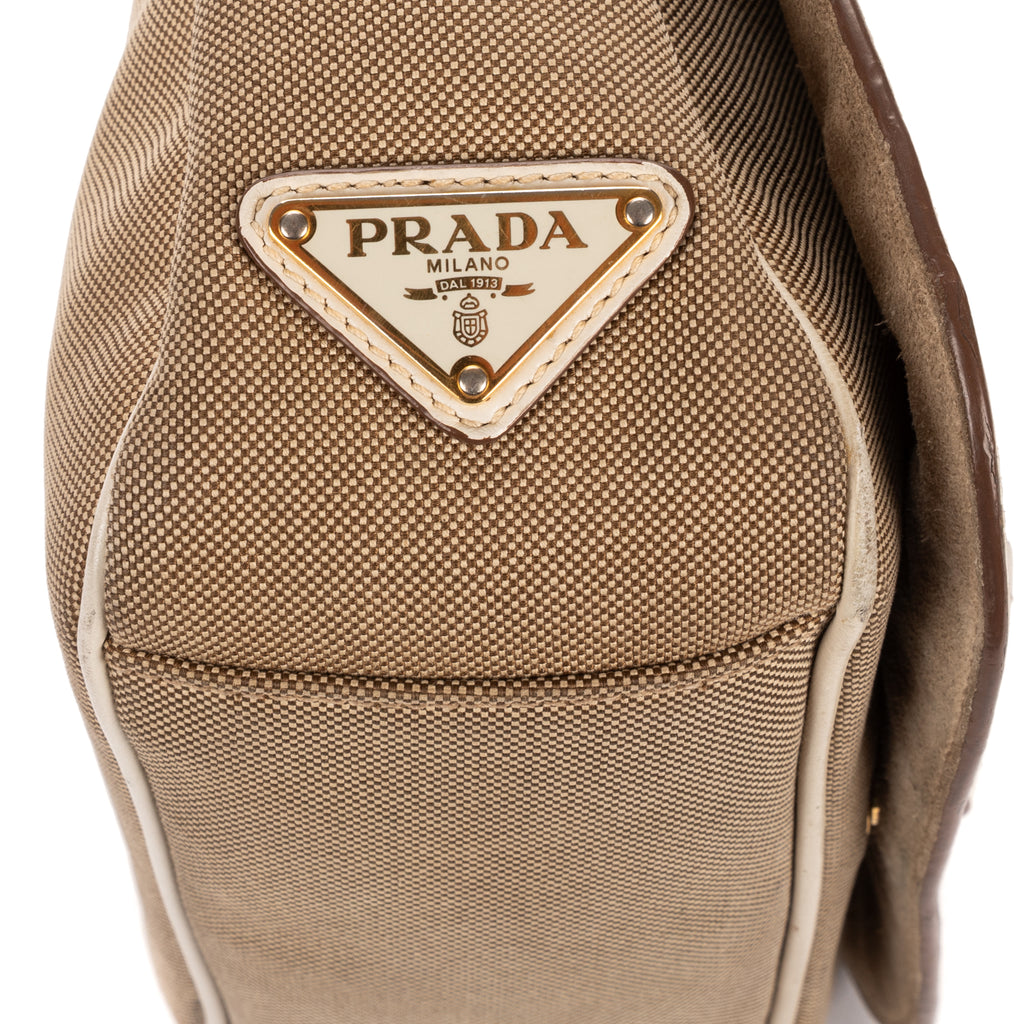 Shoulder Bag Logo Jacquard Flap Beige Jacquard Canvas
