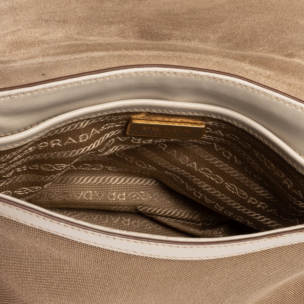 Shoulder Bag Logo Jacquard Flap Beige Jacquard Canvas