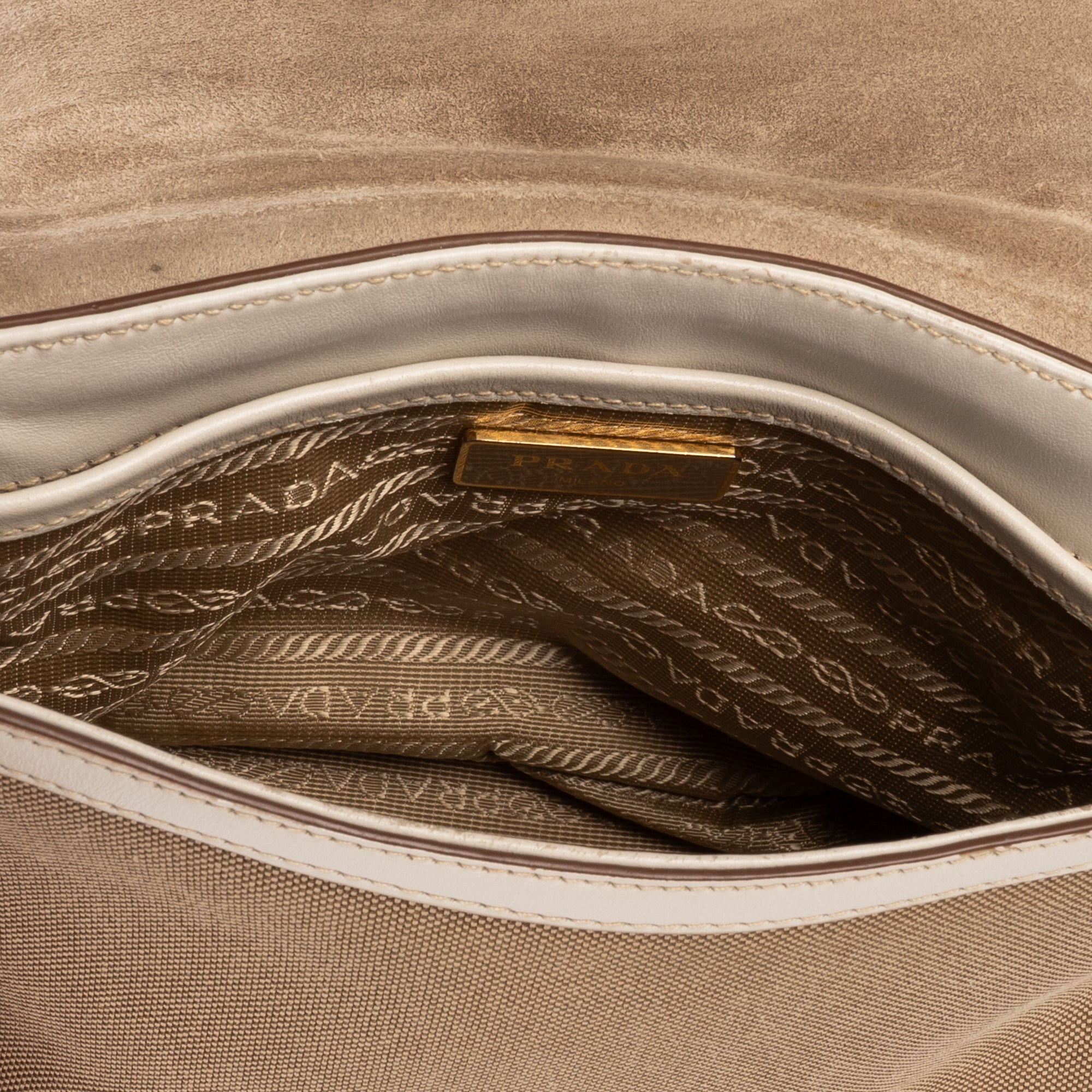 Shoulder Bag Logo Jacquard Flap Beige Jacquard Canvas