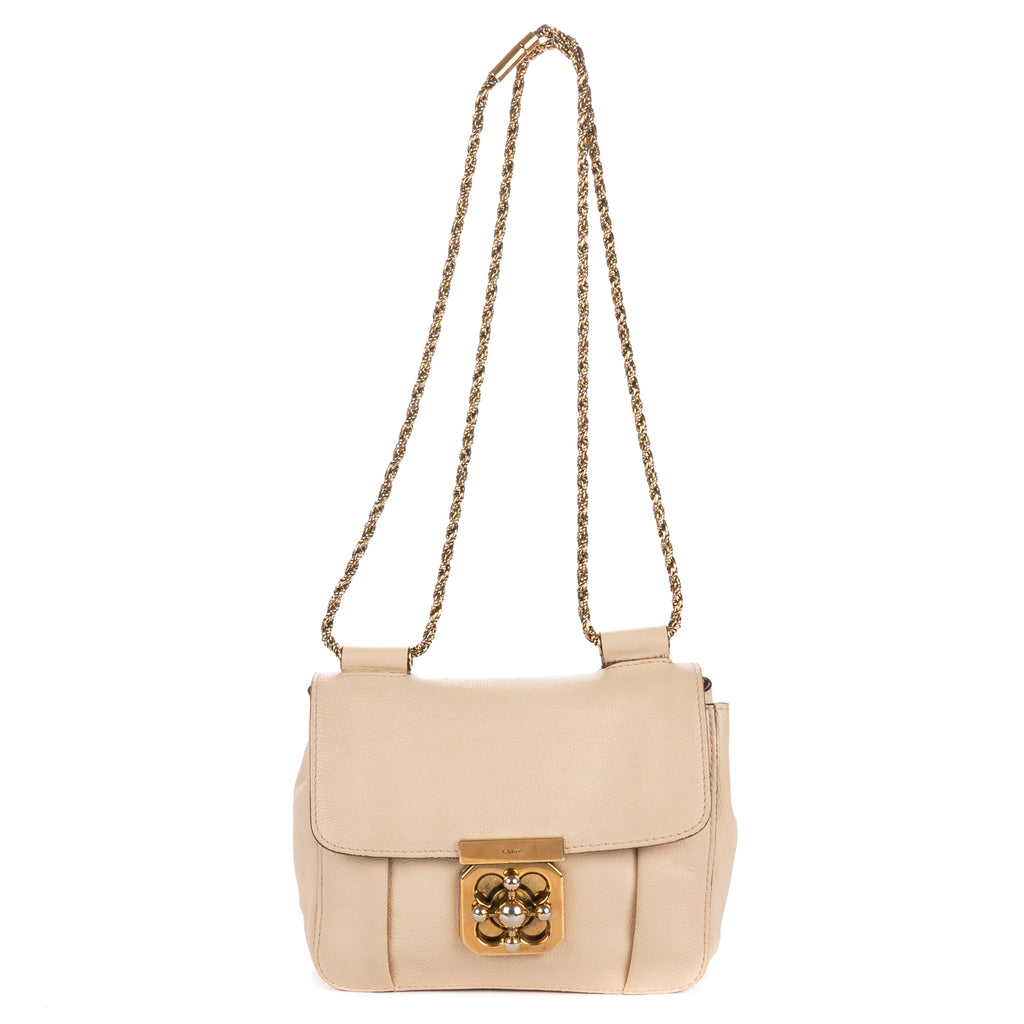 Shoulder Bag Small Elsie Chain Flap Small Beige Grained Calfskin Leather