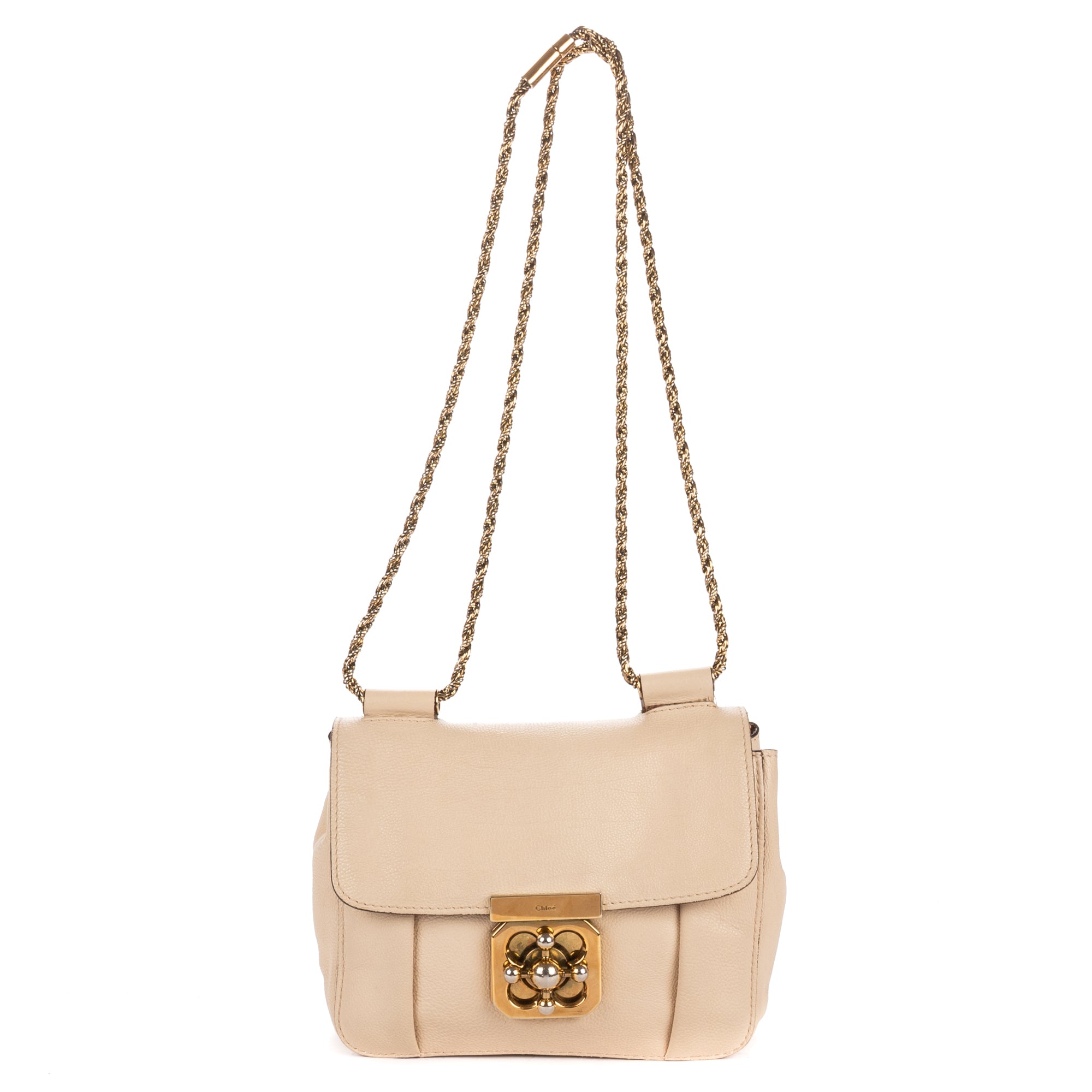 Shoulder Bag Small Elsie Chain Flap Small Beige Grained Calfskin Leather