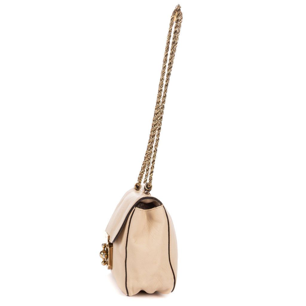 Shoulder Bag Small Elsie Chain Flap Small Beige Grained Calfskin Leather