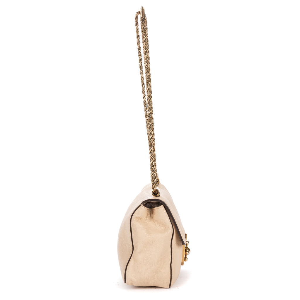 Shoulder Bag Small Elsie Chain Flap Small Beige Grained Calfskin Leather