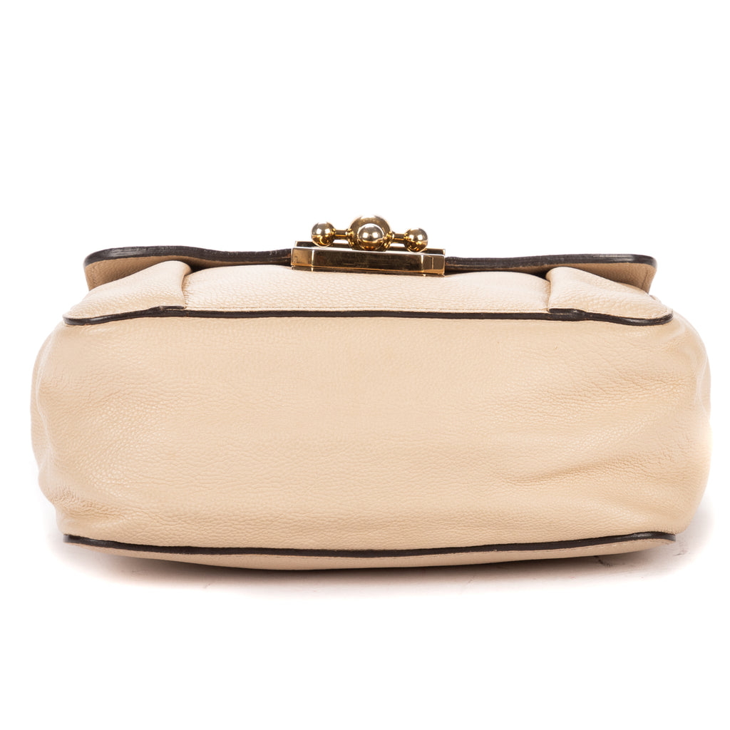 Shoulder Bag Small Elsie Chain Flap Small Beige Grained Calfskin Leather