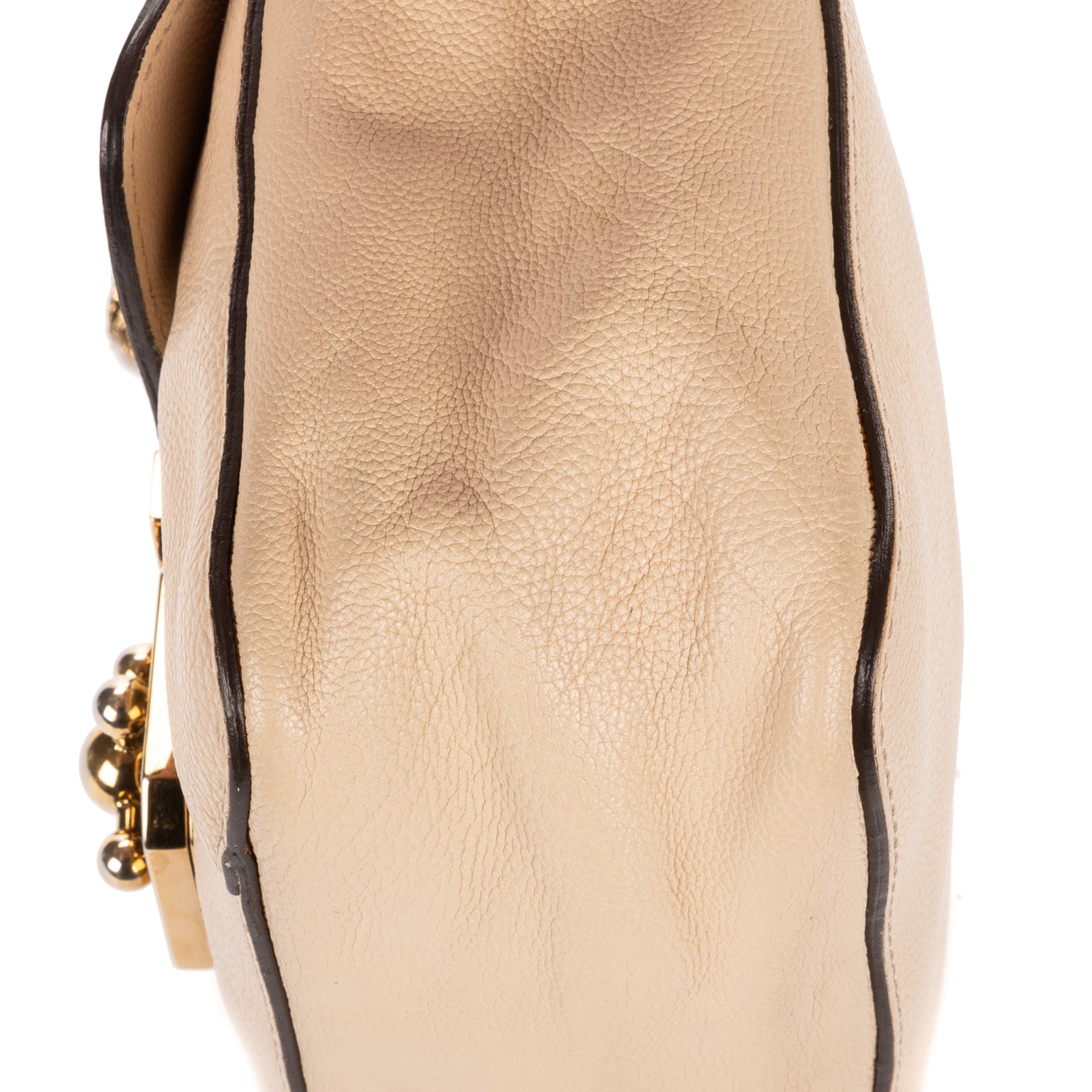 Shoulder Bag Small Elsie Chain Flap Small Beige Grained Calfskin Leather