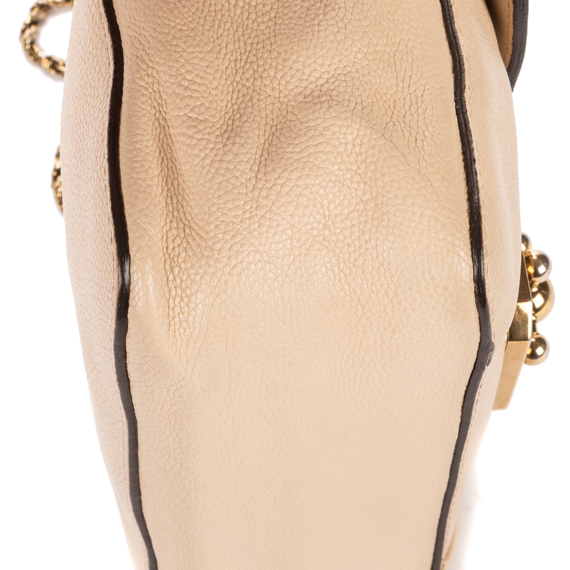 Shoulder Bag Small Elsie Chain Flap Small Beige Grained Calfskin Leather