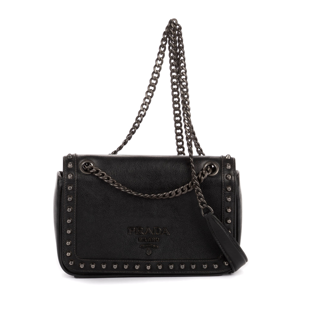 Shoulder Bag Studded Flap Crossbody Black Studded Leather