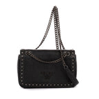 Shoulder Bag Studded Flap Crossbody Black Studded Leather
