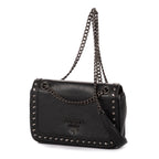Shoulder Bag Studded Flap Crossbody Black Studded Leather
