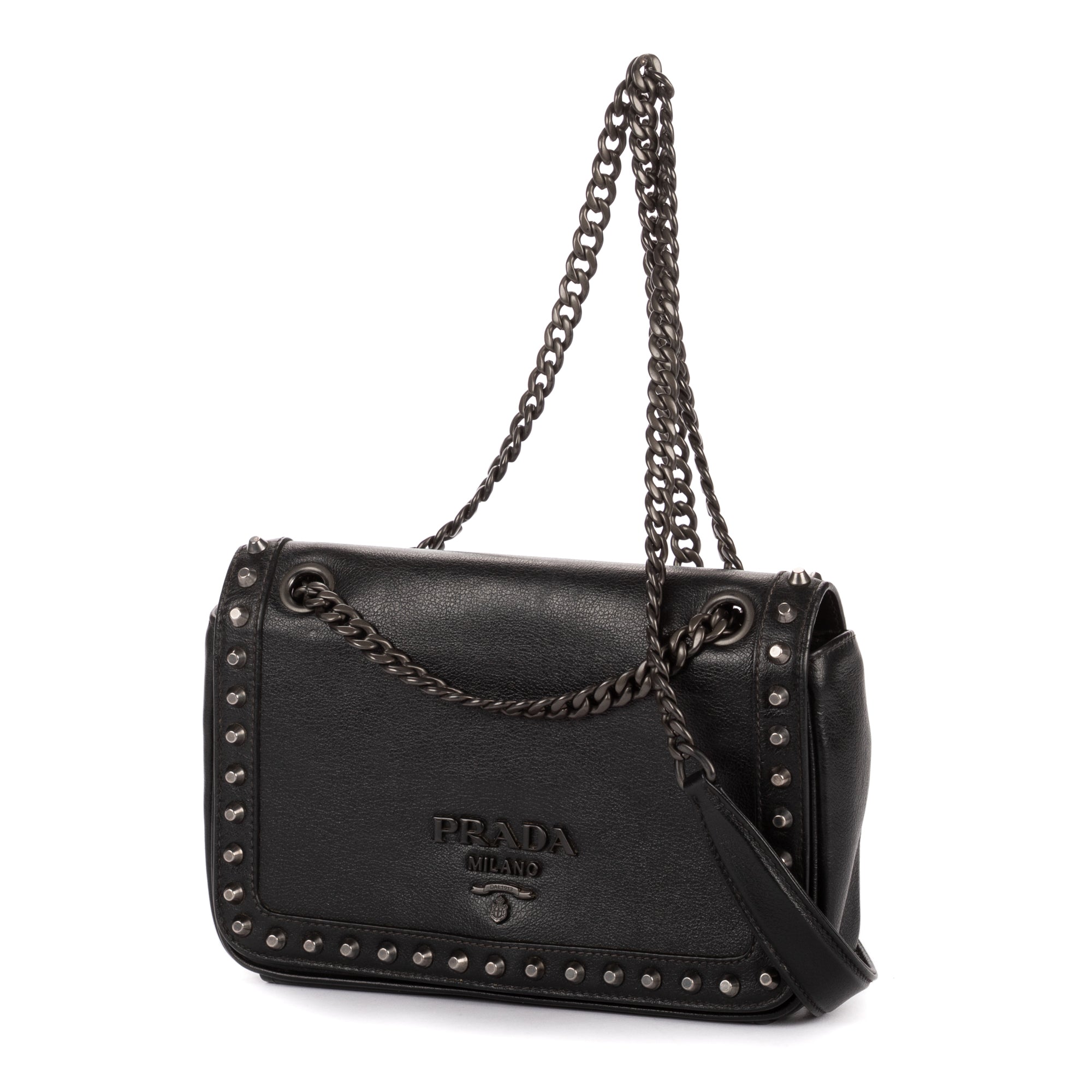 Shoulder Bag Studded Flap Crossbody Black Studded Leather