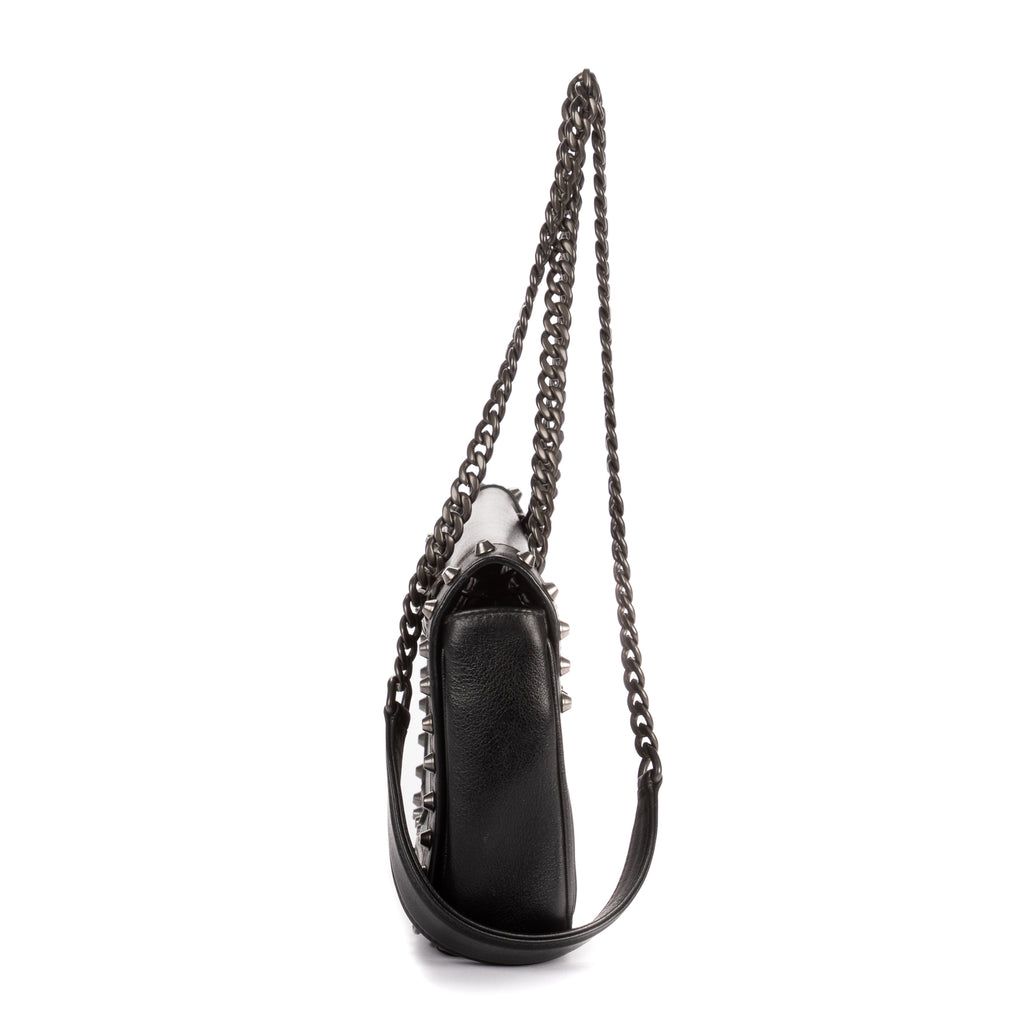 Shoulder Bag Studded Flap Crossbody Black Studded Leather