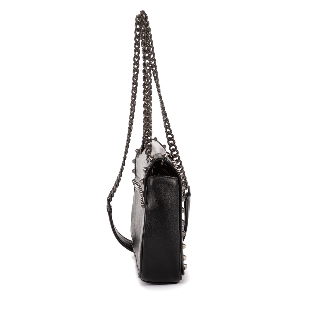Shoulder Bag Studded Flap Crossbody Black Studded Leather