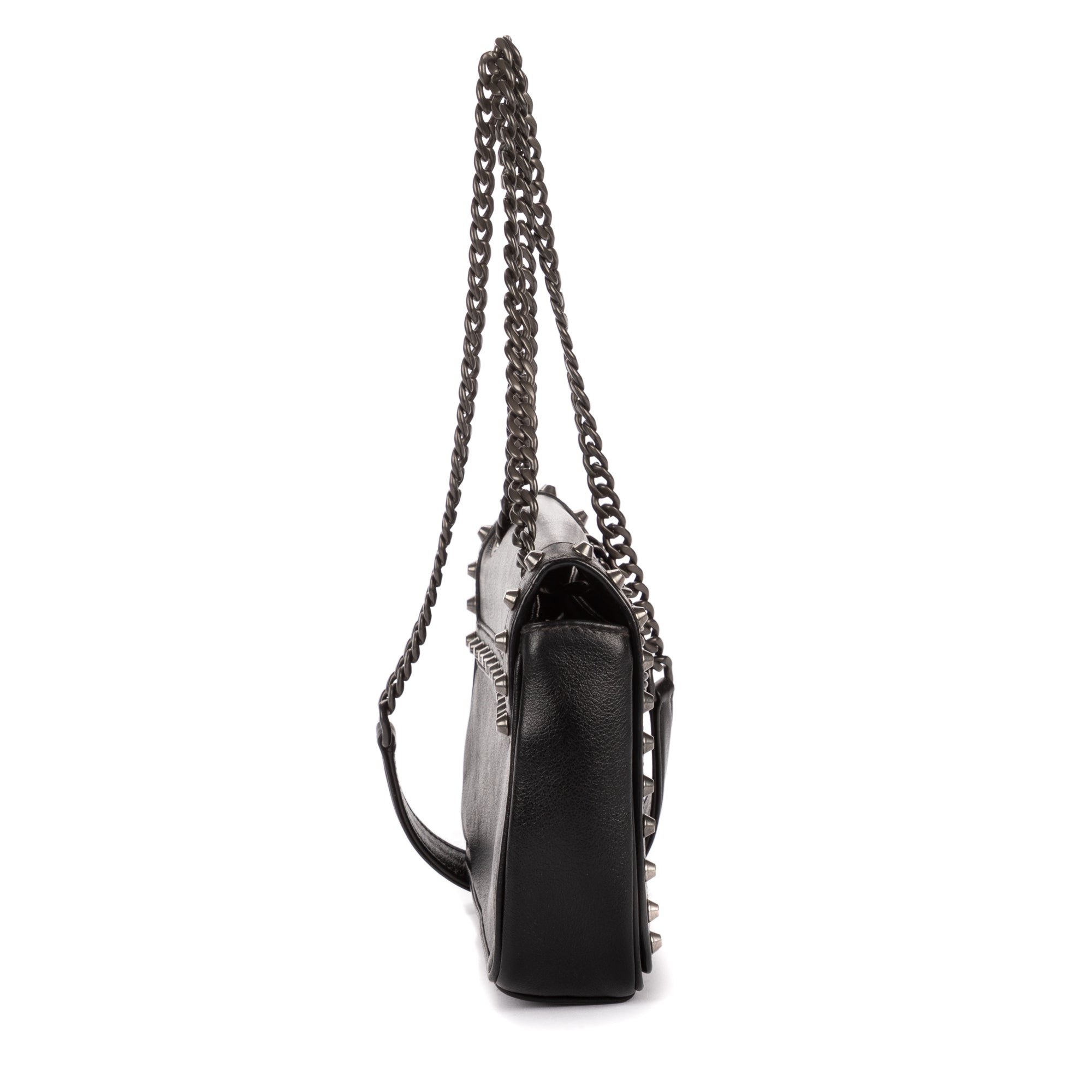 Shoulder Bag Studded Flap Crossbody Black Studded Leather