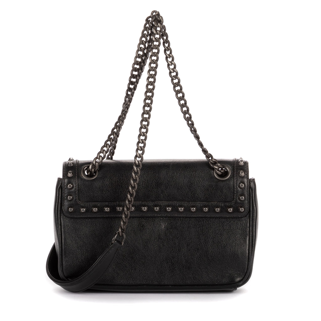 Shoulder Bag Studded Flap Crossbody Black Studded Leather