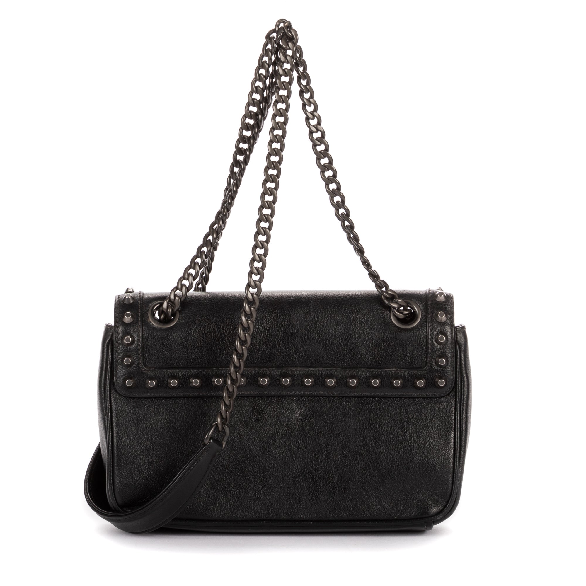 Shoulder Bag Studded Flap Crossbody Black Studded Leather