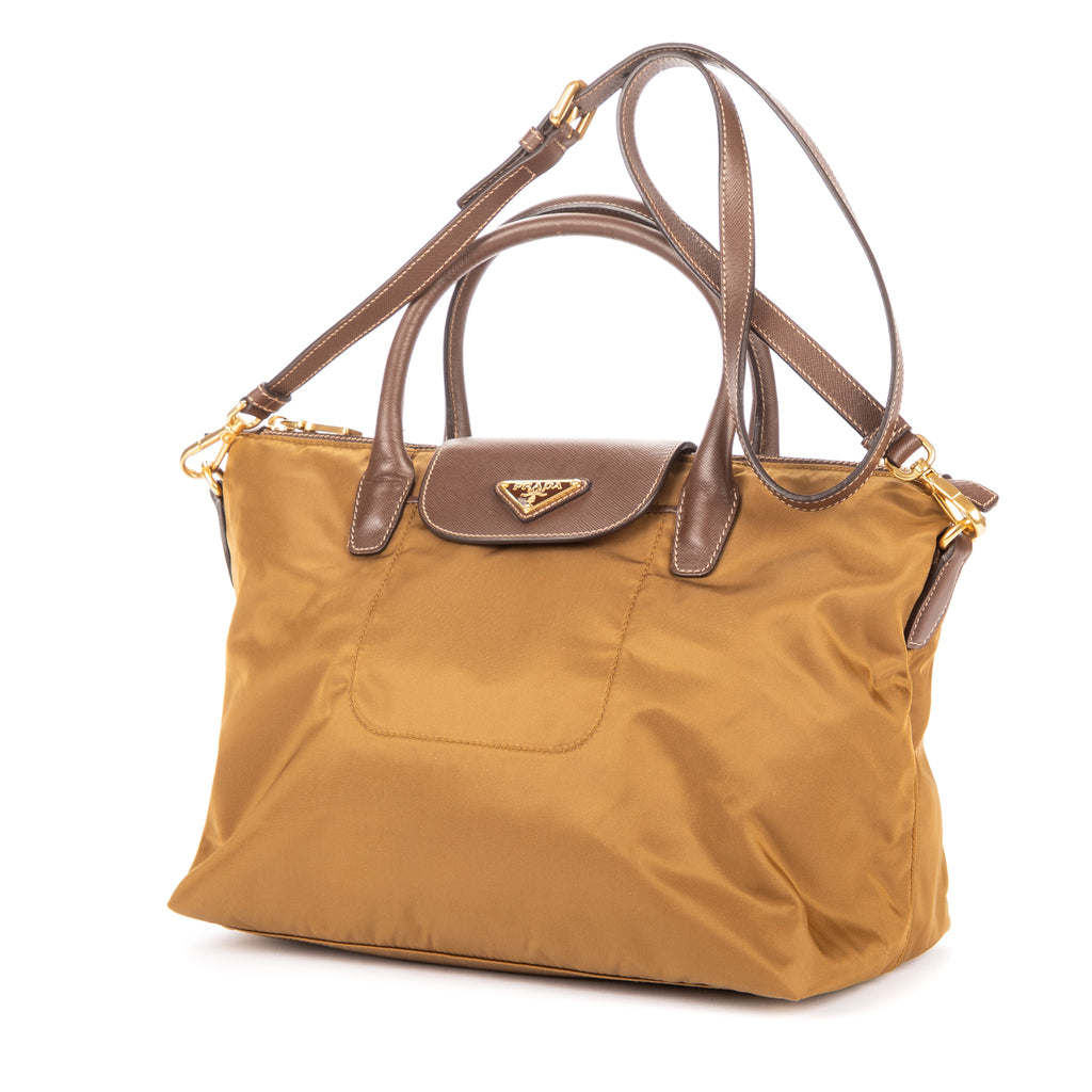Shoulder Bag Tote Olive Brown Nylon Canvas