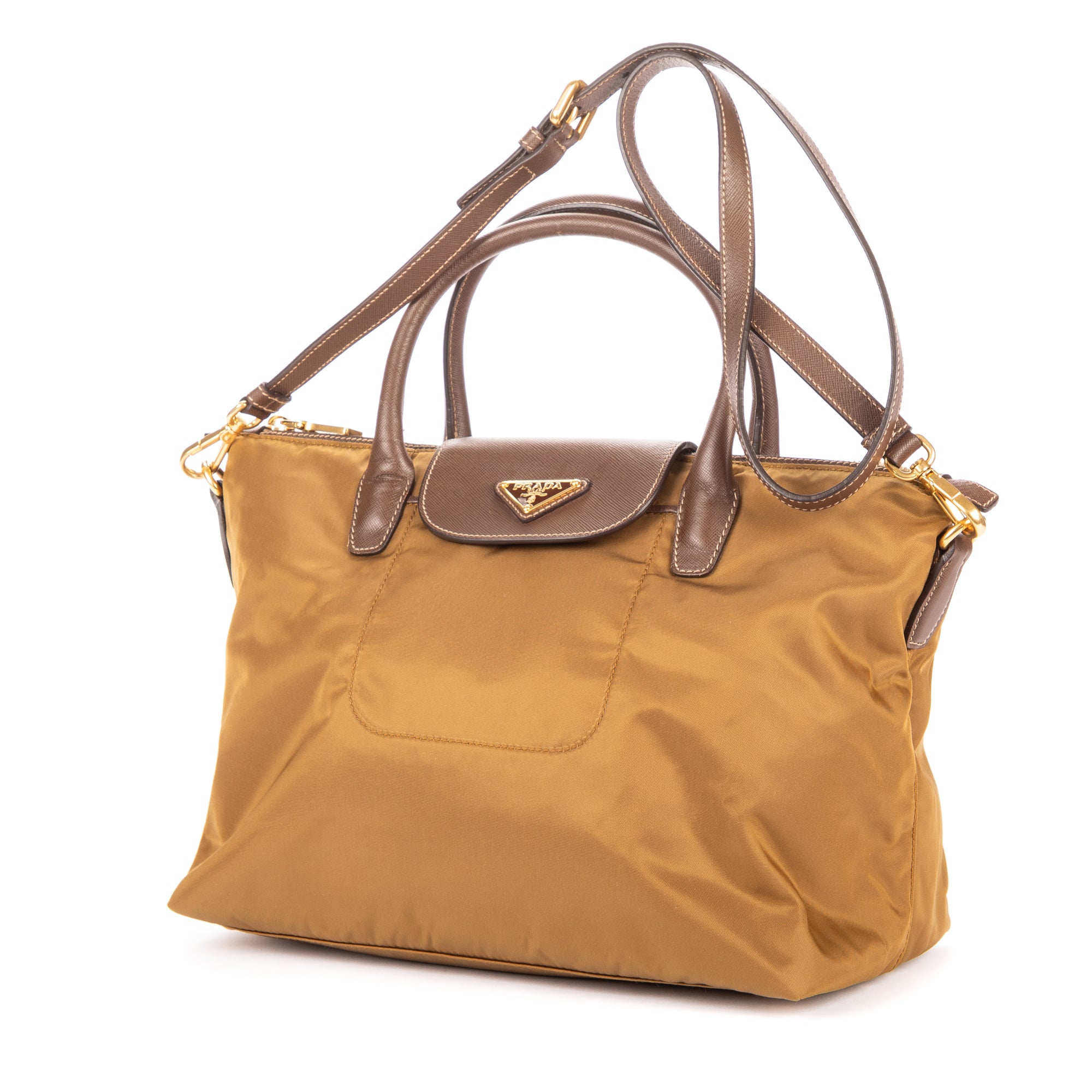 Shoulder Bag Tote Olive Brown Nylon Canvas
