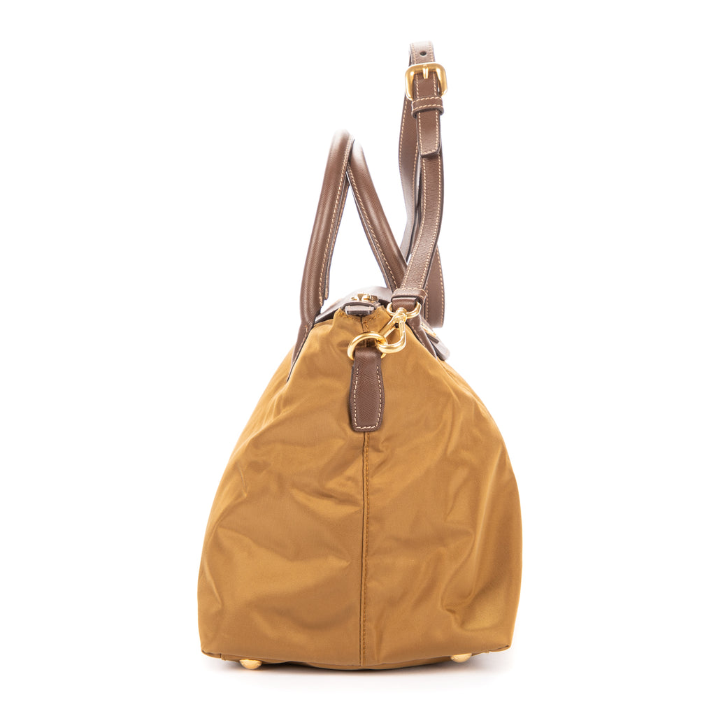 Shoulder Bag Tote Olive Brown Nylon Canvas